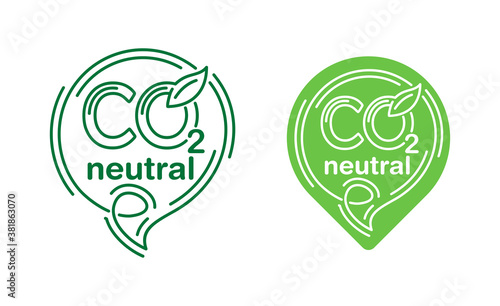 CO2 neutral (zero carbon footprint) emblem in thin line - carbon emissions free (no air atmosphere pollution) industrial production eco-friendly isolated sign