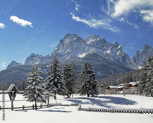 Moos, Italy - Valley (Val) Fiscalina (Fischleintal) on March 19, 2013 in mountain of the Dolomiti di Sesto (Sexten Dolomites) in South Tyrol. The Dolomites are UNESCO World Heritage Site photo