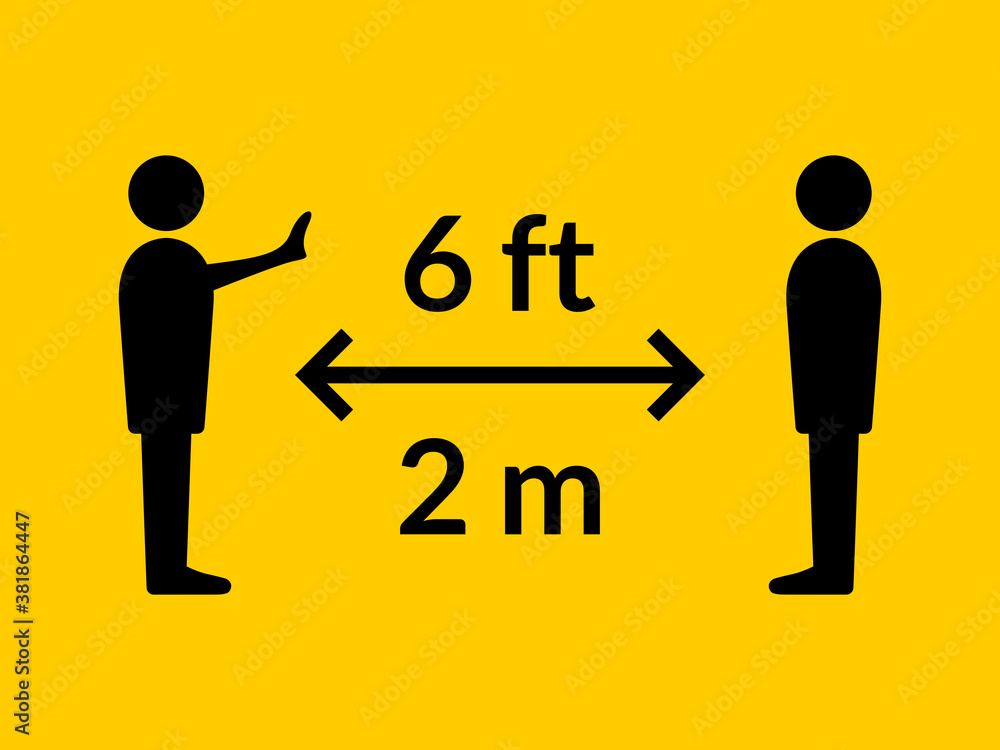 Social Distancing Keep Your Distance or Maintain a Distance of 6 ft / 6 Feet or 2 m / 2 Metres Icon. Vector Image. Social Distancing Keep Your Distance or Maintain a Distance of 6 ft / 6 Feet or 2 m / 2 Metres Icon. Vector Image.