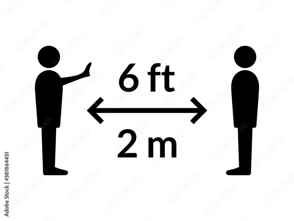 Social Distancing Keep Your Distance or Maintain a Distance of 6 ft / 6 Feet or 2 m / 2 Metres Icon. Vector Image. Social Distancing Keep Your Distance or Maintain a Distance of 6 ft / 6 Feet or 2 m / 2 Metres Icon. Vector Image.