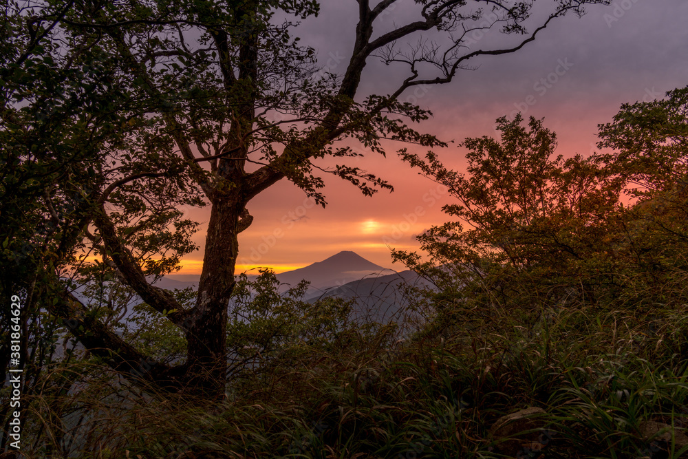 夕暮れの大山富士見台より富士山を望む 夕暮れの大山富士見台より富士山を望む