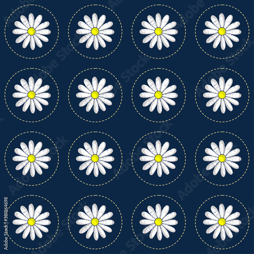 Pattern with daisies on a dark blue background. Ideal for textiles, scrapbooking, packing materials and more.
