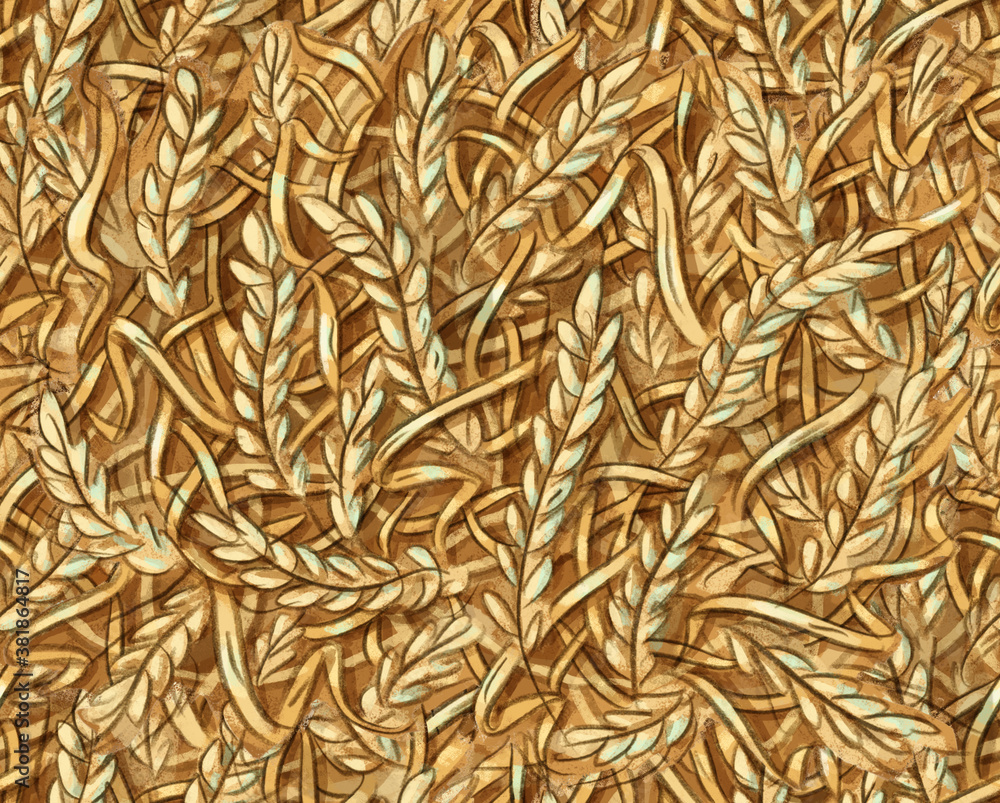 Seamless pattern with ears of wheat, rye, oats