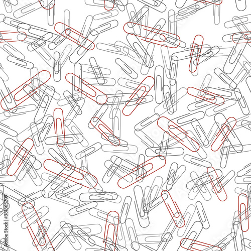 Vector seamless background with paper clips in black and red colors.