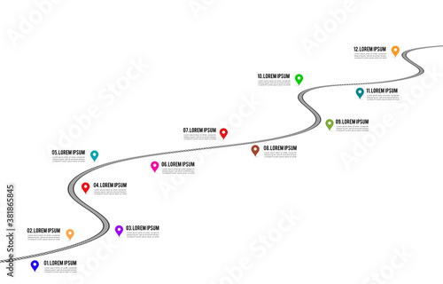Railway timeline 3d vector illustration. Infographic on white