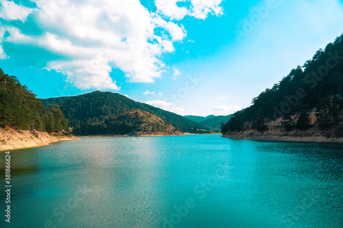 Sunnet Lake, clean green water and blue sky, Mountain Forests, Bolu, Turkey