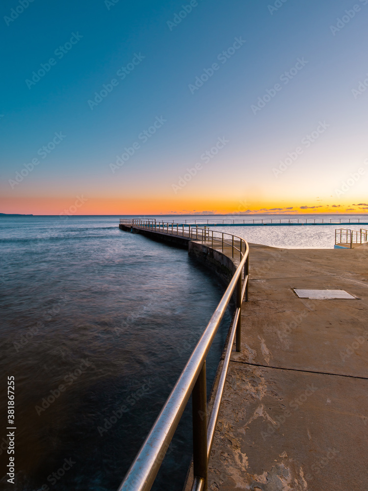 Sunrise view of Collaroy Beach rock pool, Sydney, Australia.
