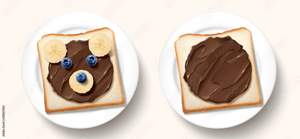 Fototapeta premium Chocolate toast on white dish
