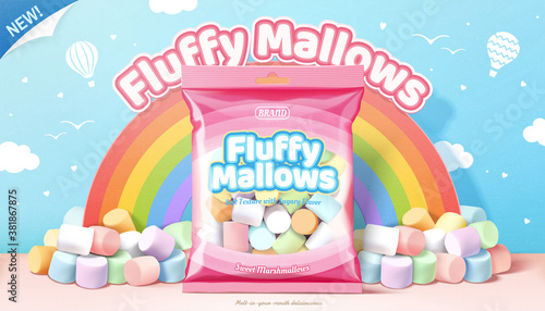 Fluffy marshmallows promo ad photo