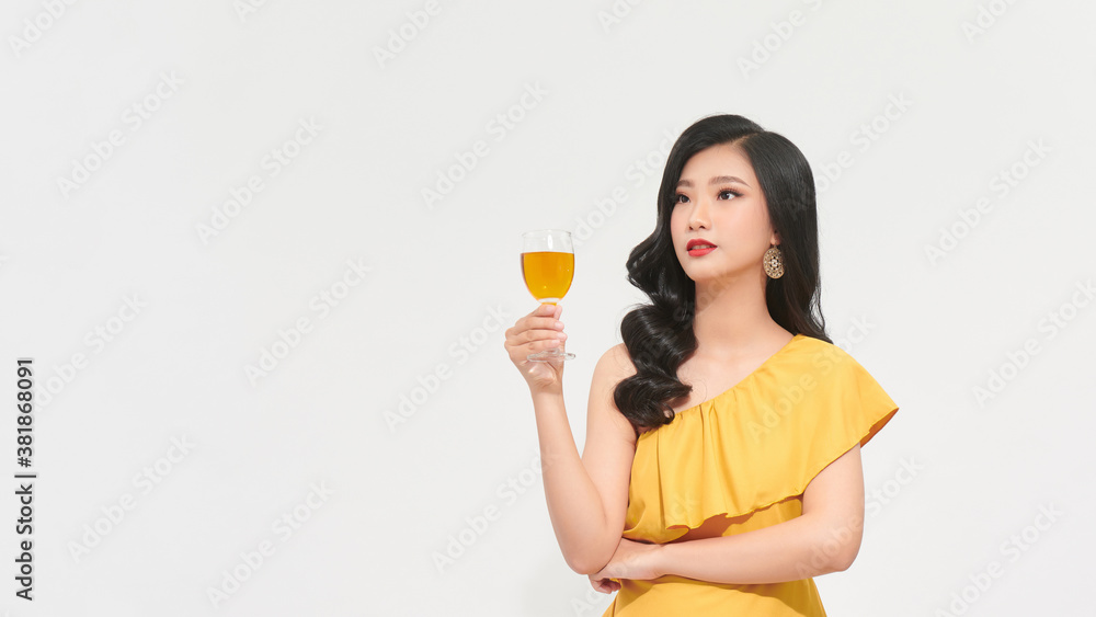 beauty cheerful girl in yellow dress posing in studio on white background beauty cheerful girl in yellow dress posing in studio on white background