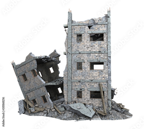 Fotografie ruined low rise building isolated on white