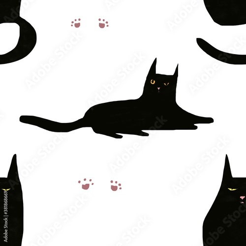 pattern with black cats isolated white 