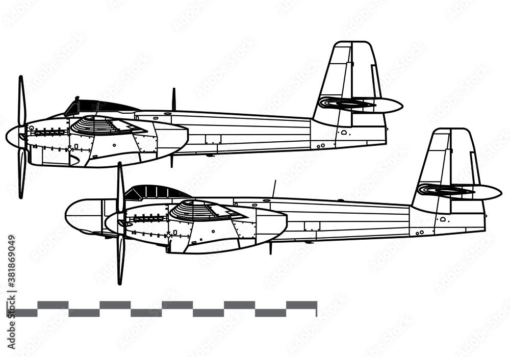 Obraz premium Westland Welkin. Vector drawing of WW2 high altitude interceptor. Side view. Image for illustration and infographics.