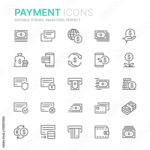 Collection of money and payments related line icons. 48x48 Pixel Perfect. Editable stroke