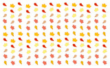 Vector pattern of autumn maple and oak leaves in different shades of yellow, orange and brown