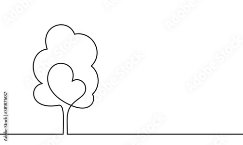 Continuous one line drawing of big tree, nature concept, Minimalist contour vector illustration made of single thin line