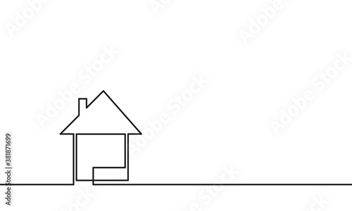 Continuous one line drawing house isolated, country residential building, Minimalist contour vector illustration made of single thin line