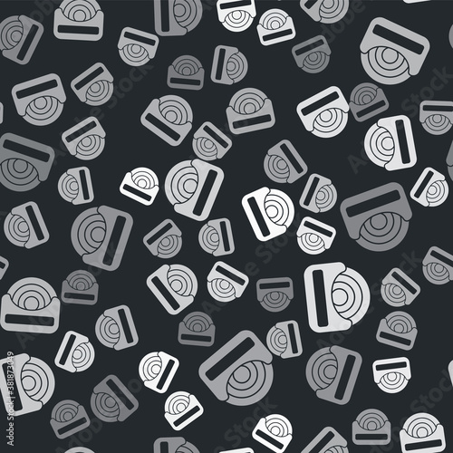 Grey Dental floss icon isolated seamless pattern on black background. Vector.