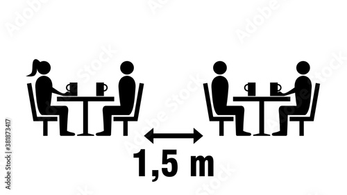 Social Distancing Keep a Safe Distance of 1,5 m or 1,5 Metres between the Tables in Cafe or Restaurant Icon. Vector Image.