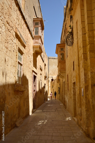 narrow stone street in Mdina old town  Malta