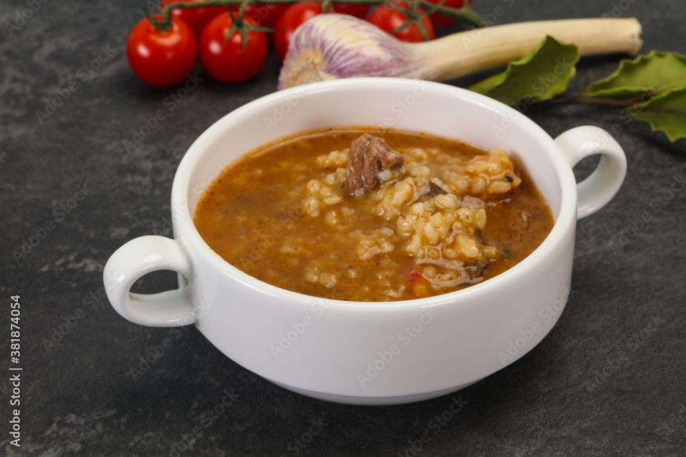 Caucasian Kharcho soup with beef meat Caucasian Kharcho soup with beef meat