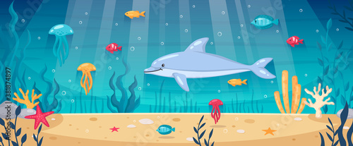 Diving Underwater Cartoon Background