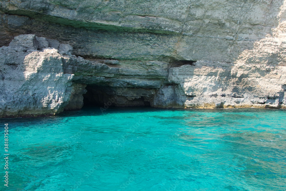 blue cave on Malta island with beautiful blue sea