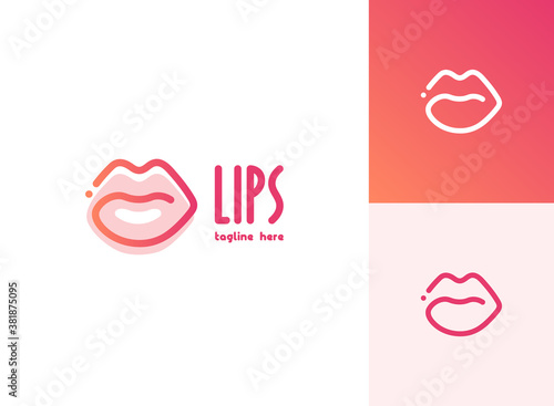 Lips logo template vector illustration for beauty. Beauty kiss with background. Minimalism.