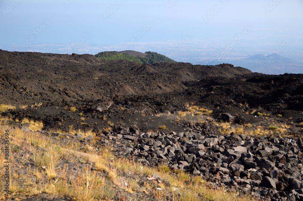 Fototapeta premium Etna mountain volcano landscape in bright sunny day, Sicily island, Italy