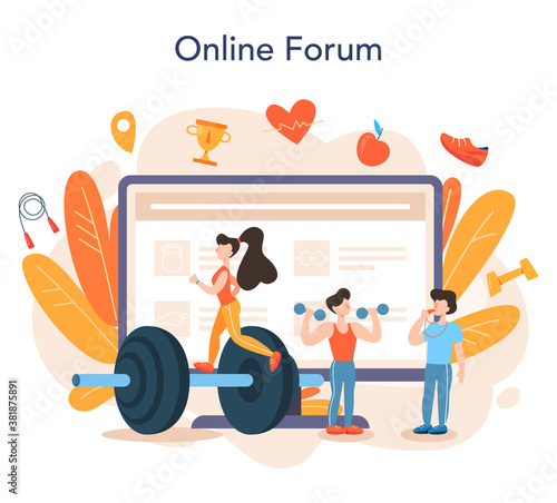 Fitness trainer web banner or landing page. Workout in the gym