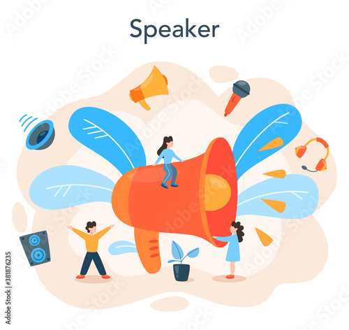 Professional speaker, commentator or voice actor concept