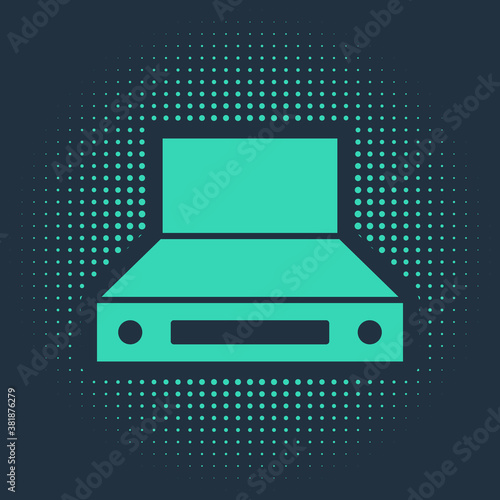 Green Kitchen extractor fan icon isolated on blue background. Cooker hood. Kitchen exhaust. Household appliance. Abstract circle random dots. Vector.