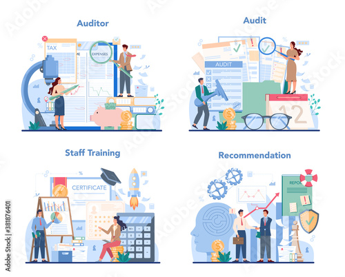 Audit concept set. Business operation research and analysis. Professional