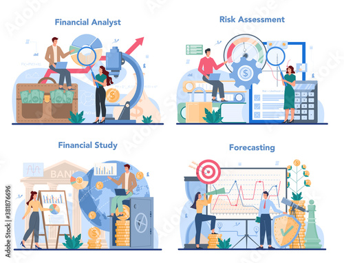 Financial analyst or consultant set. Business character making