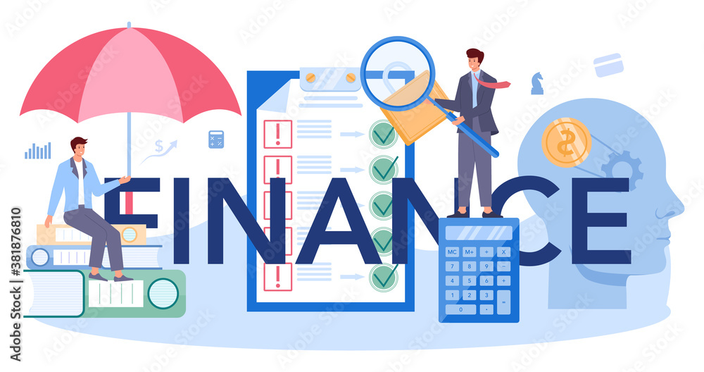 Finance typographic header. Business character making banking Finance typographic header. Business character making banking