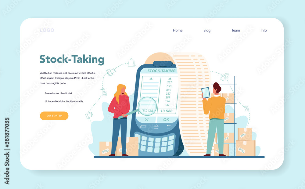 Seller stocktacking web banner or landing page. Professional worker Seller stocktacking web banner or landing page. Professional worker
