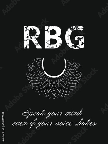 RBG and lace, quote  Speak Your Mind, Even If Your Voice Shakes. Poster, background