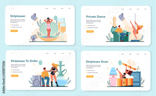 Female stripper web banner or landing page set. Pole dancing girl