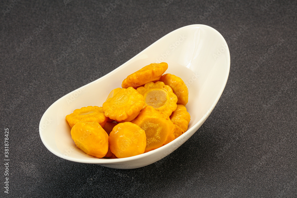 Marinated yellow patisson in the bowl Marinated yellow patisson in the bowl