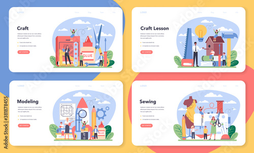 Art school education web banner or landing page set. Student