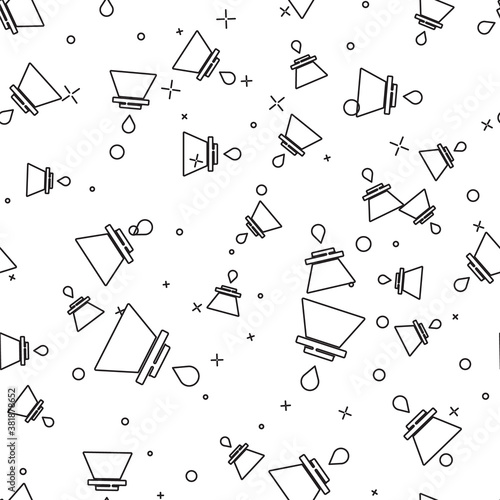 Black line V60 coffee maker icon isolated seamless pattern on white background. Vector.