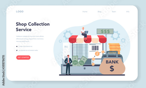 Encashment web banner or landing page. Shop collecting service.