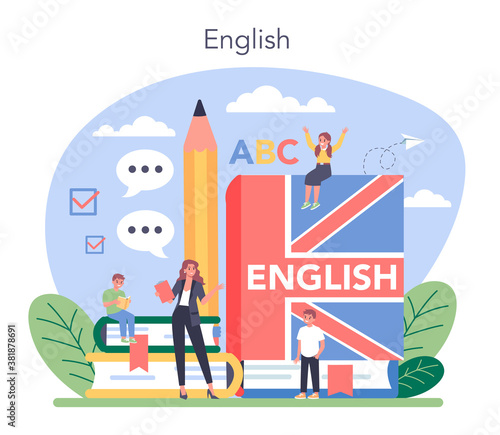 English class concept. Study foreign languages in school. Grammar