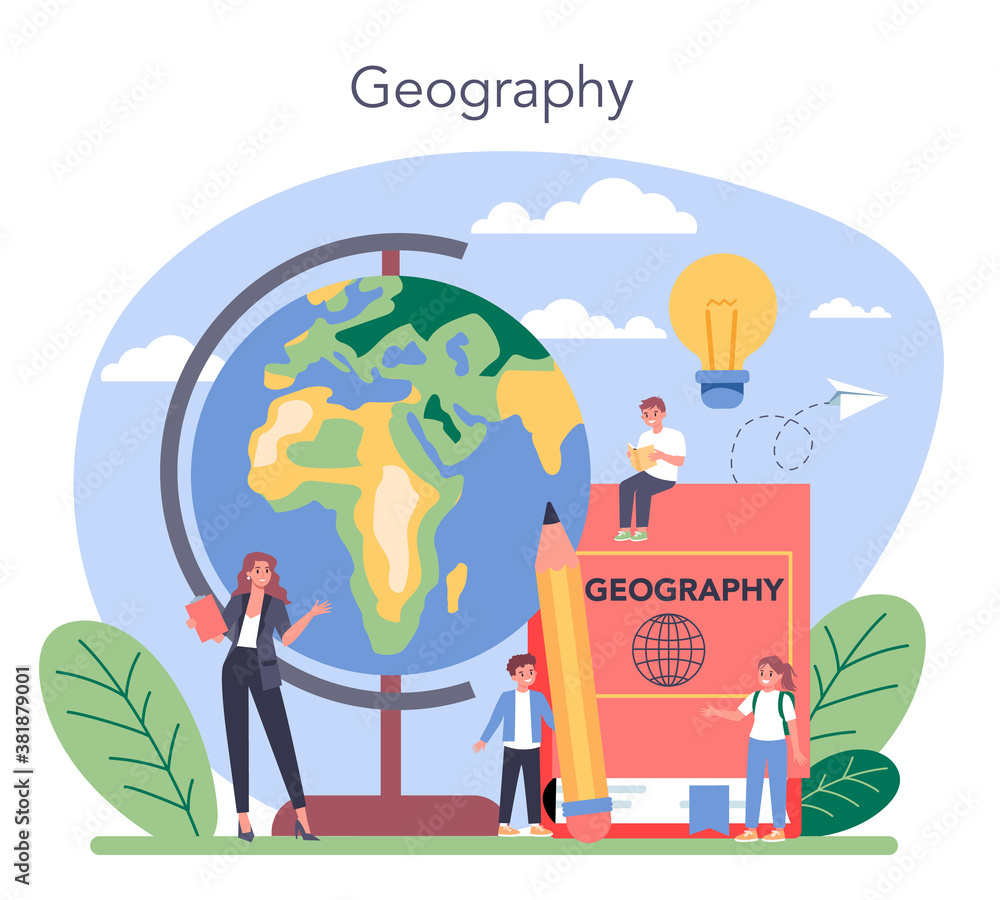 Geography class concept. Studying the lands, features, inhabitants