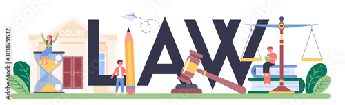 Law typographic header. Punishment and judgement education.