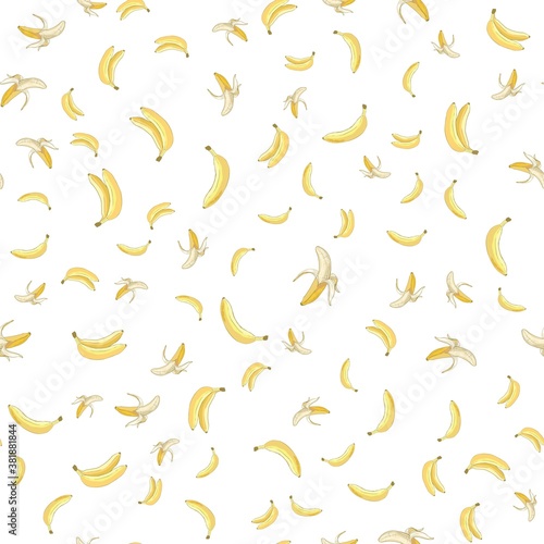 Vector RGB seamless banana pattern. Background is on a separate layer, so you can easily change its color