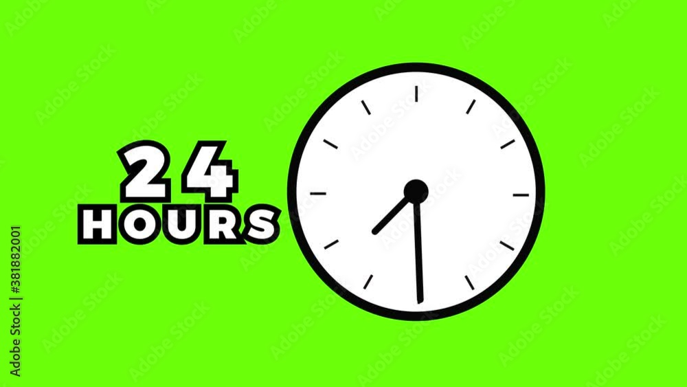 The clock rotates fast for 24 hours, green screen concept The clock rotates fast for 24 hours, green screen concept