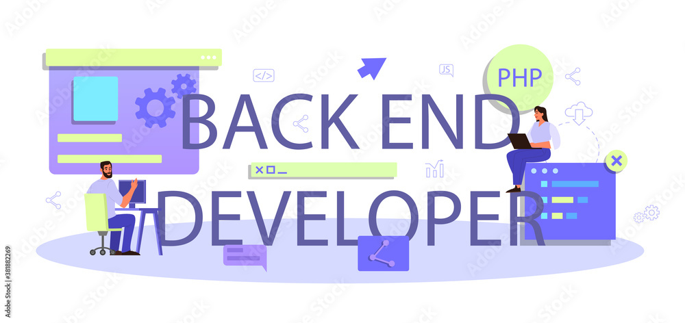 Back end development typographic header. Software development
