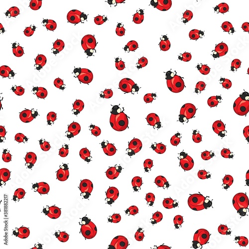 Vector seamless pattern background. Elegant texture for backgrounds. With ladybugs and dots.