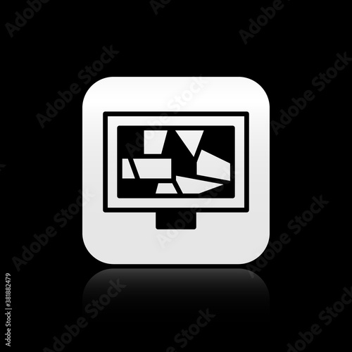 Black Picture art icon isolated on black background. Silver square button. Vector.